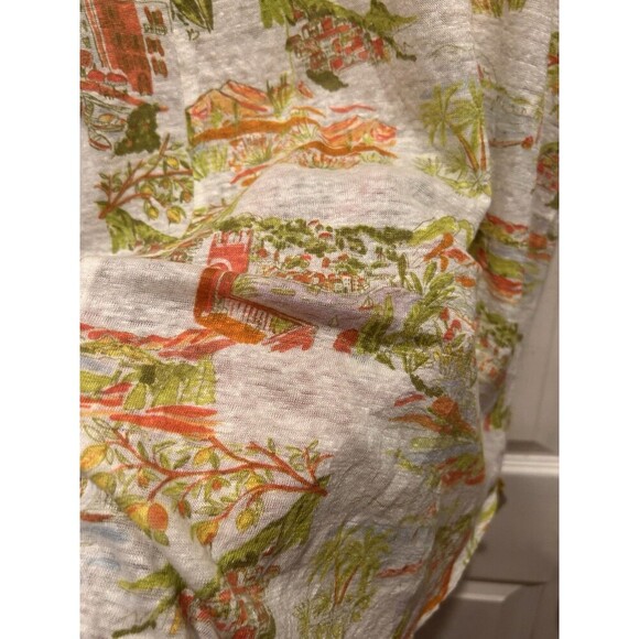 CYNTHIA ROWLEY Size 1X 100% Linen Island Print Top Shirt Beachy Boho - Picture 5 of 5